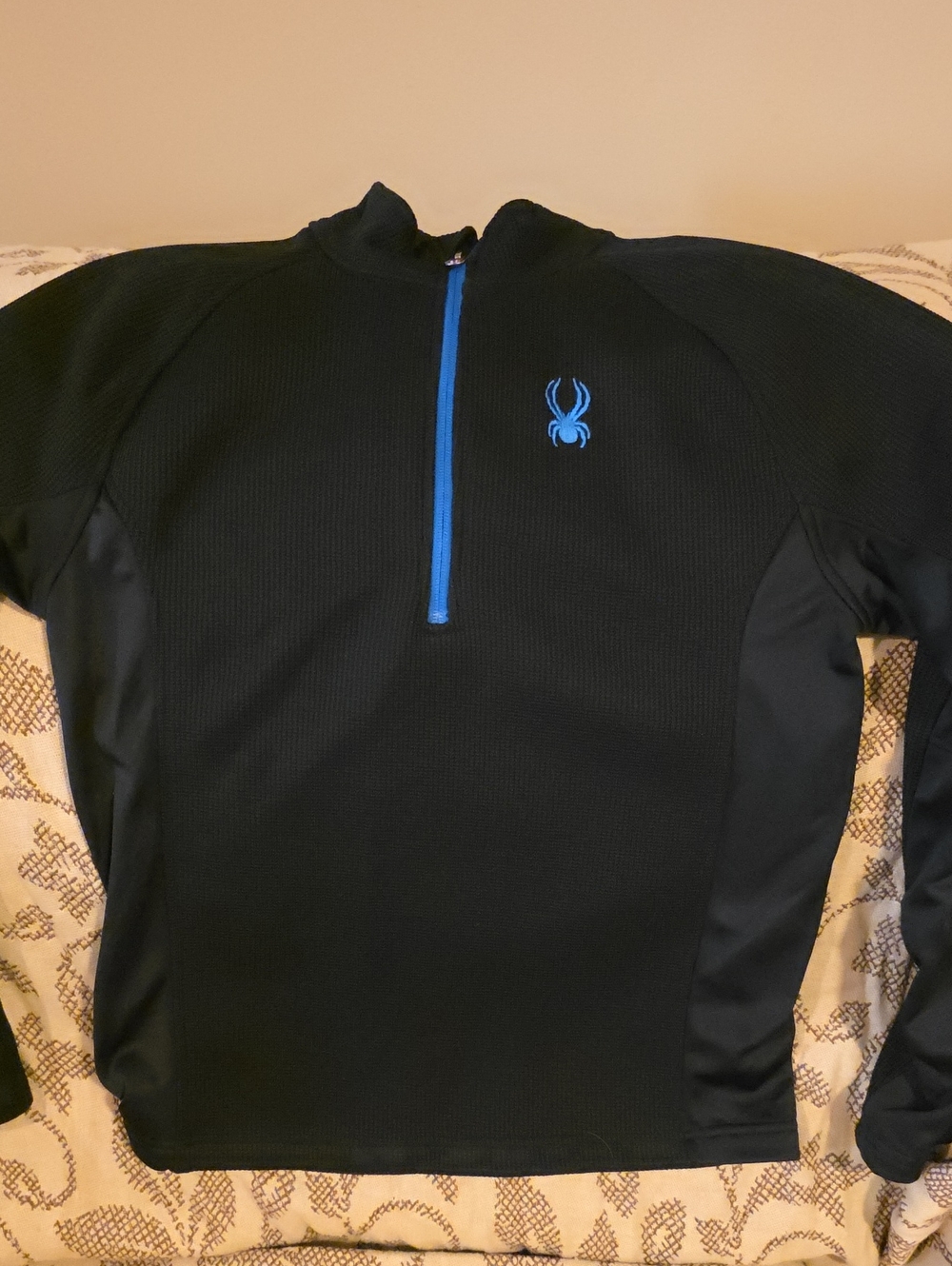 Spyder Men’s Black Half-Zip Pullover with Blue Zip and Logo